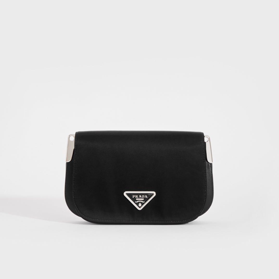 Front view of the PRADA Nylon and Leather Shoulder Bag in Black