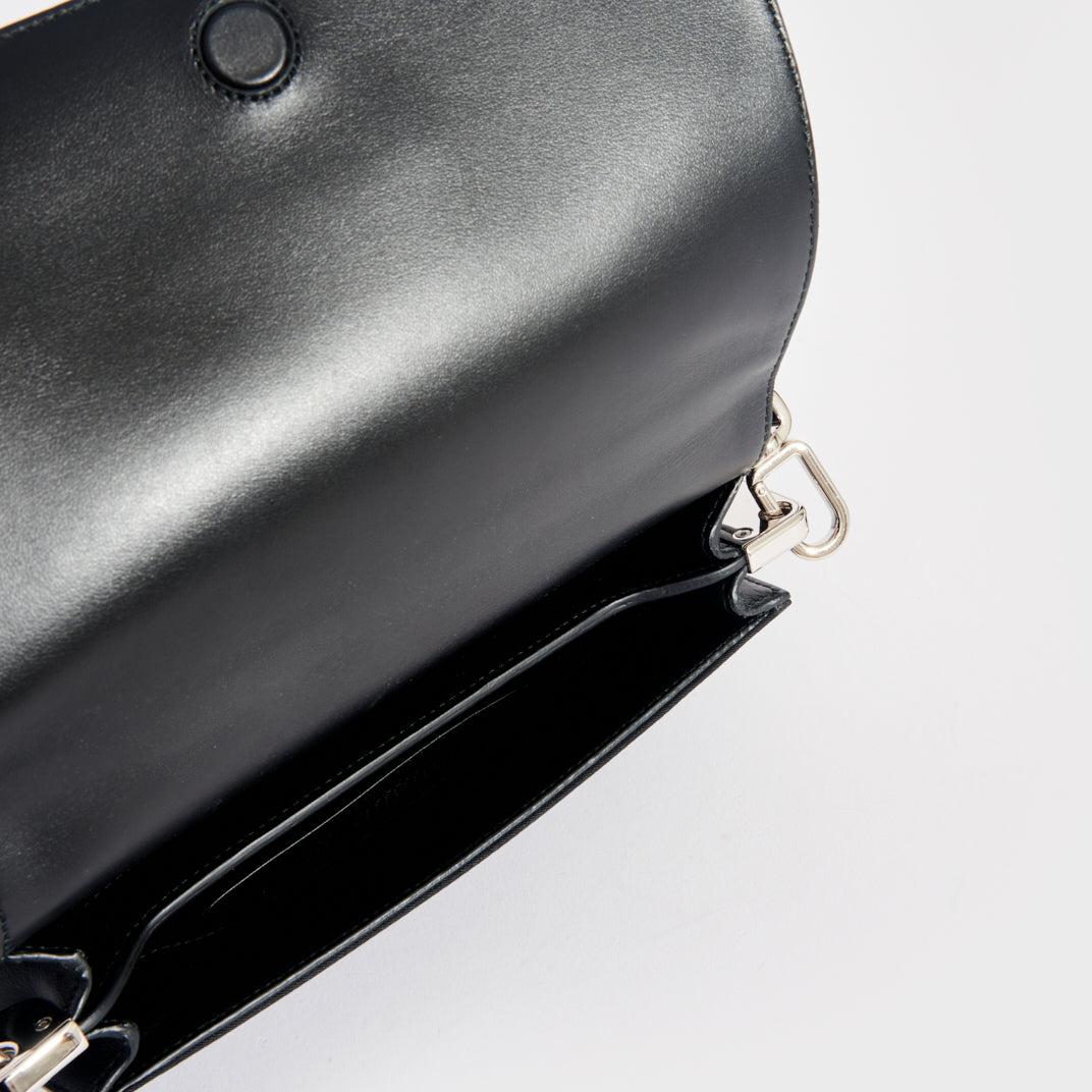 Nylon and Leather Shoulder Bag in Black
