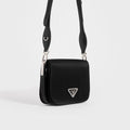 Nylon and Leather Shoulder Bag in Black