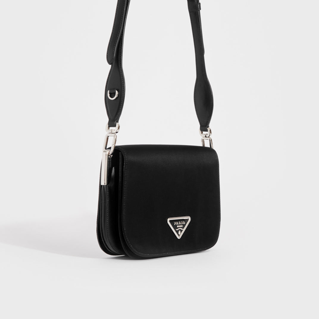Nylon and Leather Shoulder Bag in Black