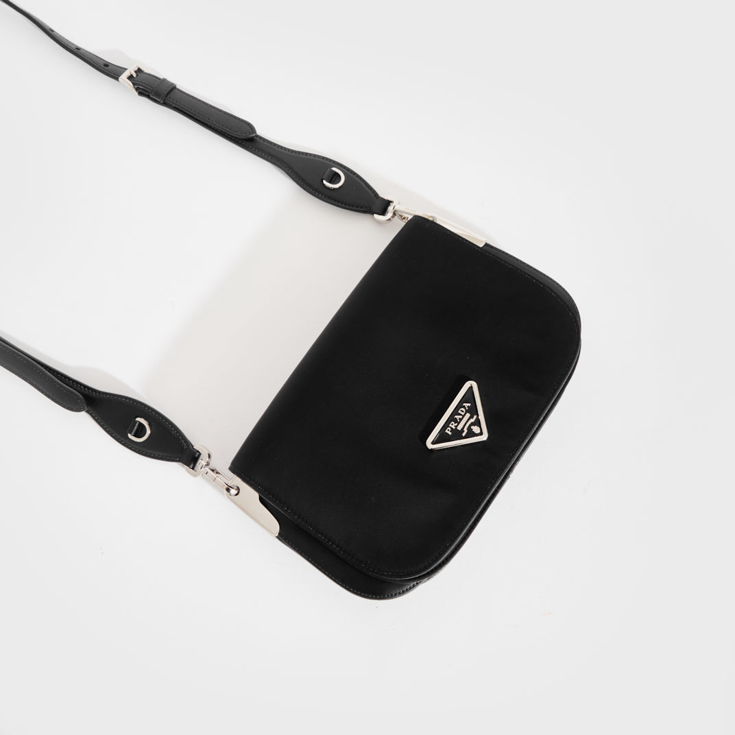 Nylon and Leather Shoulder Bag in Black