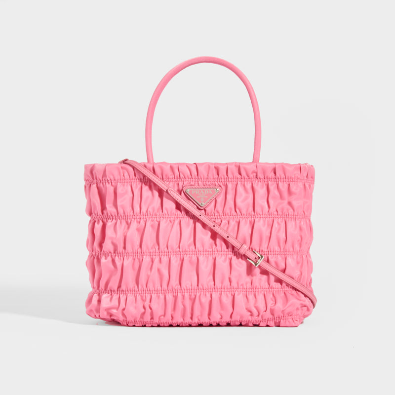 Front view of the PRADA Nylon Tote in Begonia Pink