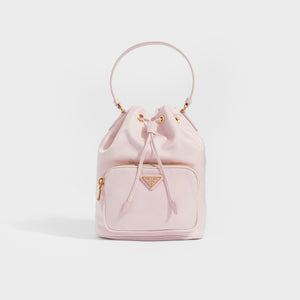 PRADA Nylon Top Handle Drawstring Bucket Bag Pink