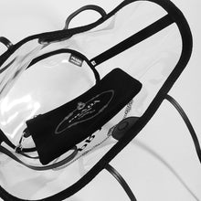 Load image into Gallery viewer, Inside PRADA PVC Clear Logo-Print Tote in Clear/Black with detachable pouch