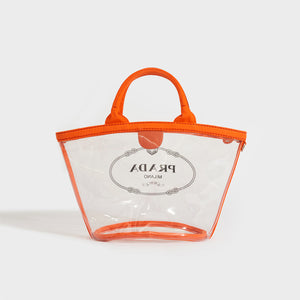 PRADA PVC Clear Logo-Print Tote in Clear/Orange