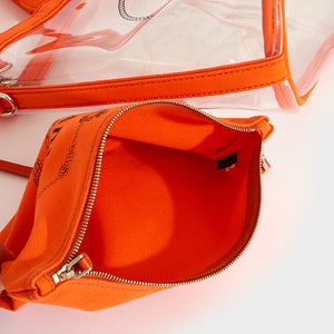 PRADA PVC Clear Logo-Print Tote in Clear/Orange