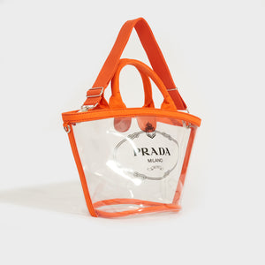 PRADA PVC Clear Logo-Print Tote in Clear/Orange