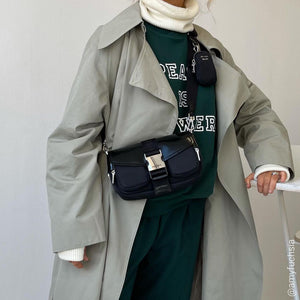 @Amyfuchsia wearing the PRADA Pocket Nylon and Brushed Leather Bag