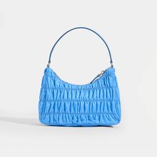 Load image into Gallery viewer, PRADA Ruched Hobo Bag in Blue Nylon - Rear View