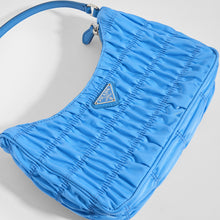 Load image into Gallery viewer, PRADA Ruched Hobo Bag in Blue Nylon - Close Up