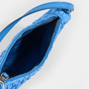 PRADA Ruched Hobo Bag in Blue Nylon - Interior View