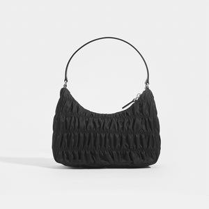 PRADA Ruched Hobo Bag in Black Nylon Back View