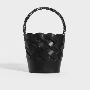 PRADA Small Woven Leather Bucket Bag in Black