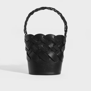 PRADA Small Woven Leather Bucket Bag in Black
