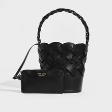 Load image into Gallery viewer, PRADA Small Woven Leather Bucket Bag in Black