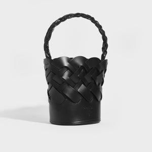 PRADA Small Woven Leather Bucket Bag in Black