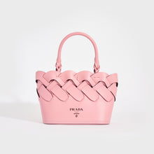 Load image into Gallery viewer, Front view of the PRADA Small Woven Leather Tote in Pink