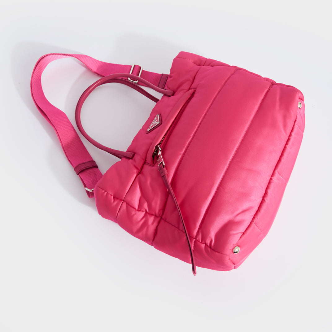 Prada Fuchsia Pink Tessuto Nylon Shopping Tote Bag – Queen Bee of