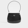 PRADA Cleo Brushed Leather Shoulder Bag With Flap in Black