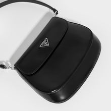 Load image into Gallery viewer, Flat shot of PRADA Cleo Brushed Leather Shoulder Bag With Flap in Black