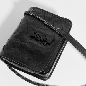 SAINT LAURENT Niki Vintage Leather Chain Wallet Bag in Black