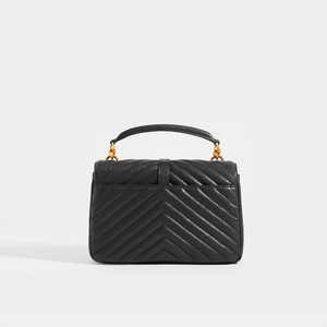 SAINT LAURENT College Monogramme Bag in Black Leather with Gold Hardware