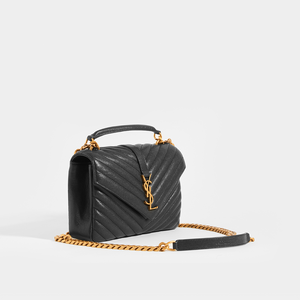 SAINT LAURENT College Monogramme Bag in Black Leather with Gold Hardware