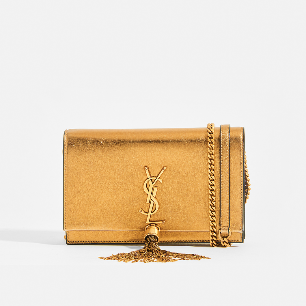 SAINT LAURENT Kate Monogram Metallic Leather Cross-Body Bag