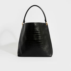 SAINT LAURENT Hobo Shoulder Bag in Black Mock Croc Leather