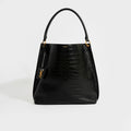 Hobo Shoulder Bag in Black Mock Croc Leather