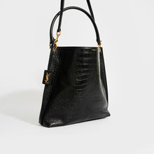 Load image into Gallery viewer, SAINT LAURENT Hobo Shoulder Bag in Black Mock Croc Leather