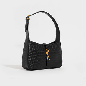 SAINT LAURENT Le 5 à 7 Bag in Black Croc Embossed Leather