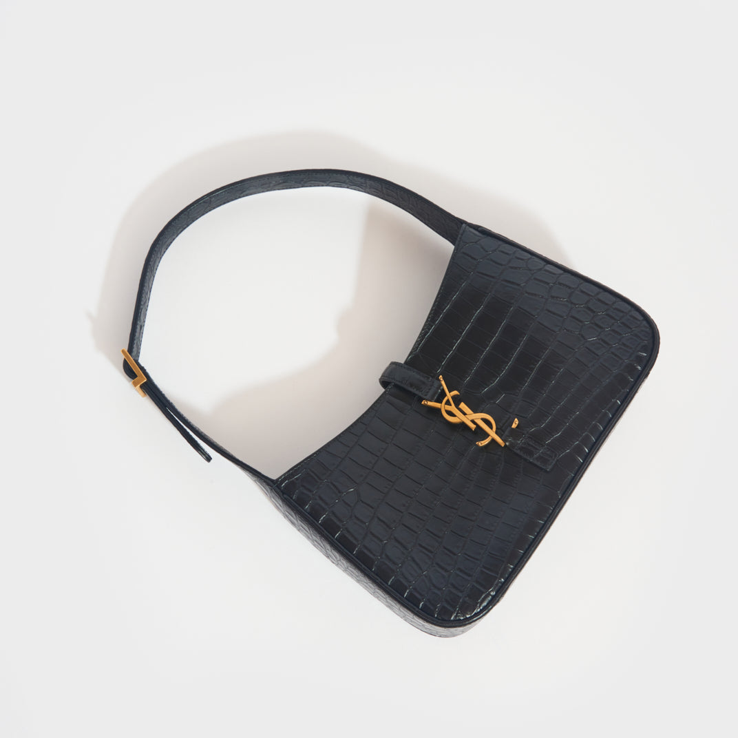 Le 5 à 7 Bag in Black Croc Embossed Leather