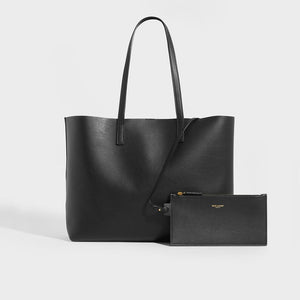 SAINT LAURENT Large Shopper Tote in Black Textured Leather