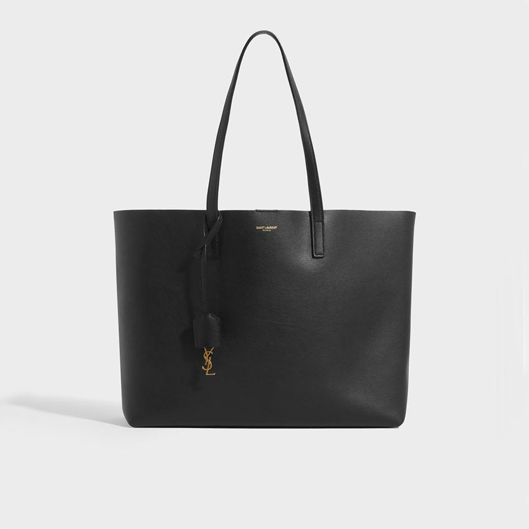 SAINT LAURENT Large Shopper Tote in Black Textured Leather