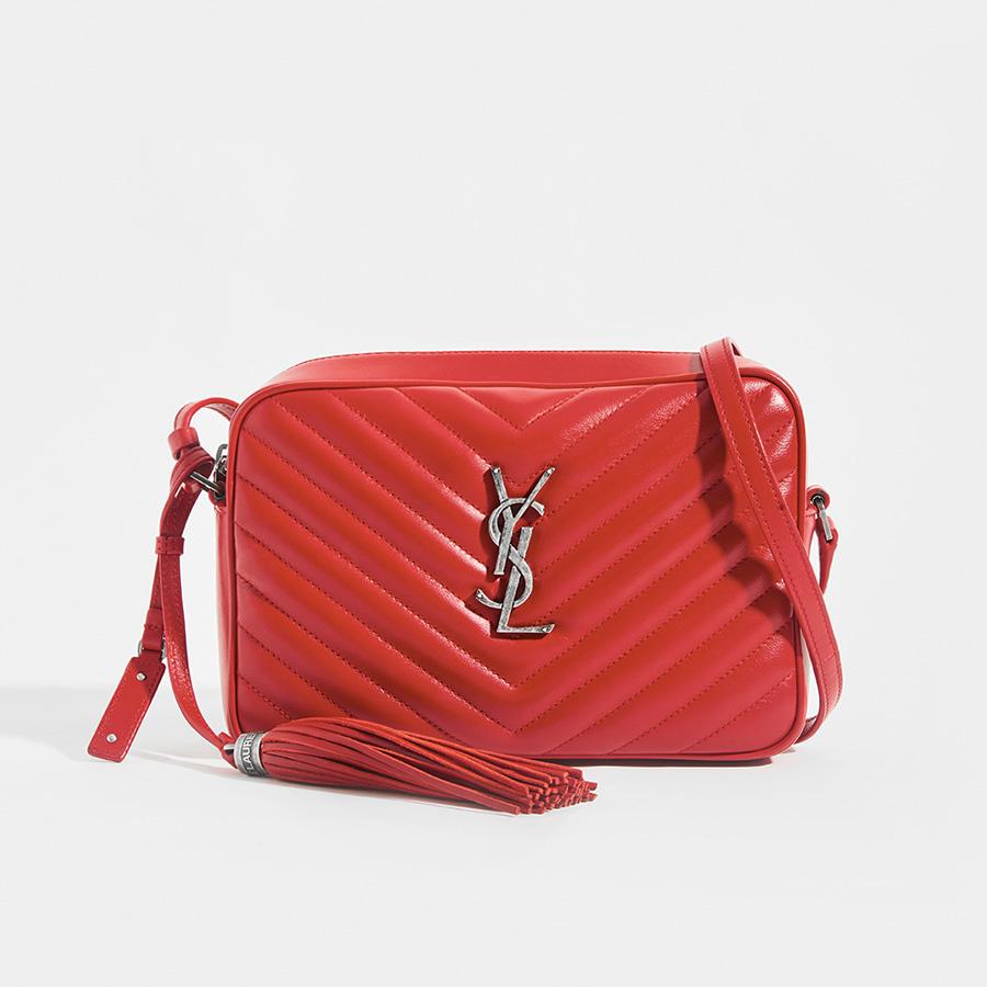 SAINT LAURENT Mini Lou quilted leather camera bag RED – Top