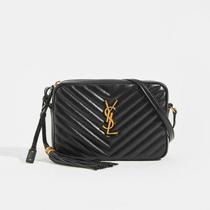 SAINT LAURENT Lou Camera Bag in Black Matelassé Leather with Gold Hardware