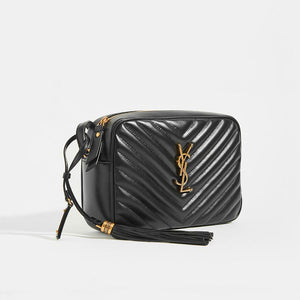 SAINT LAURENT Lou Camera Bag in Black Matelassé Leather with Gold Hardware