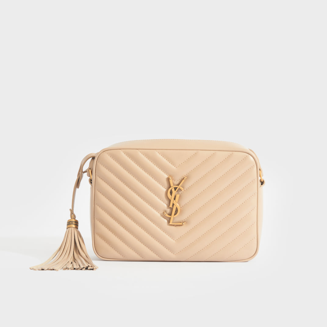 YSL Lou Camera Bag in Beige Quilted Leather