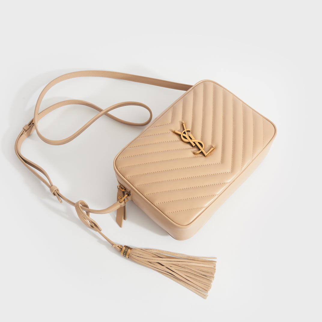 YVES SAINT LAURENT Leather Lou Camera Bag Crossbody Beige – Past & Present  Boutique