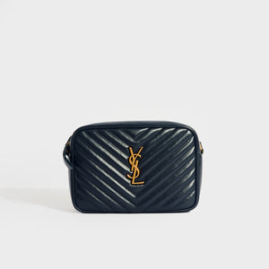 Front view of the SAINT LAURENT Lou Camera Bag in Navy Matelassé Leather