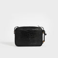 Lou Camera Bag in Black Croc-Embossed Leather with Gold Hardware