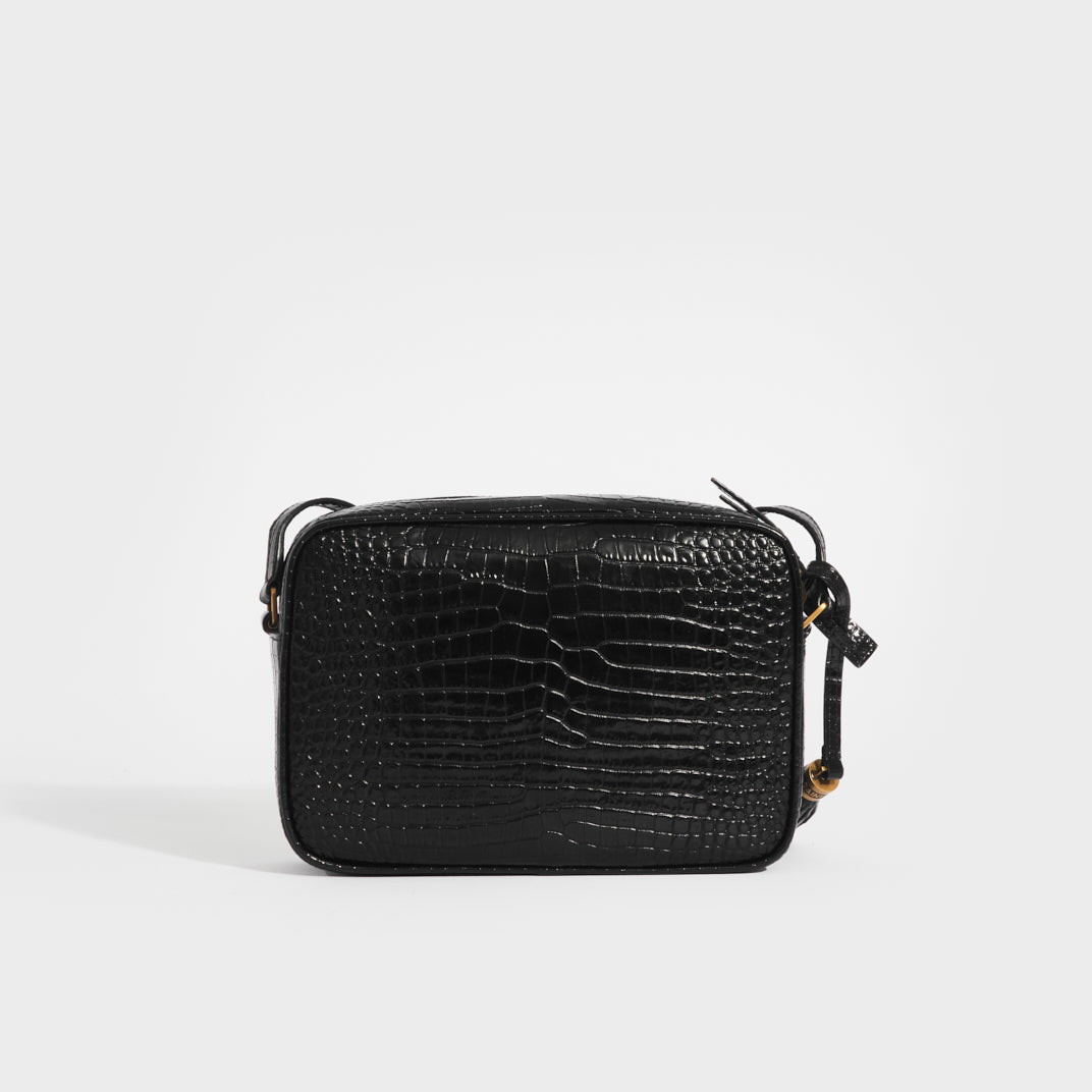 SAINT LAURENT Lou CrocEmbossed Camera Bag in Black Leather COCOON