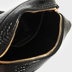 SAINT LAURENT Lou Croc-Embossed Camera Bag in Black Leather