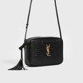 Lou Camera Bag in Black Croc-Embossed Leather with Gold Hardware