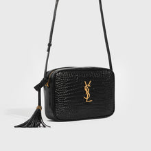 Load image into Gallery viewer, SAINT LAURENT Lou Croc-Embossed Camera Bag in Black Leather