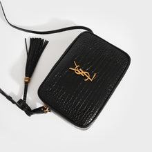 Load image into Gallery viewer, SAINT LAURENT Lou Croc-Embossed Camera Bag in Black Leather
