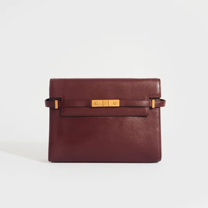 Front view of the SAINT LAURENT Manhattan Leather Shoulder Bag in Bordeaux