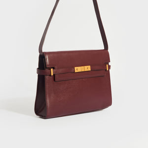 SAINT LAURENT Manhattan Leather Shoulder Bag in Bordeaux