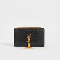 Medium Kate Bag in Black Croc Embossed Leather